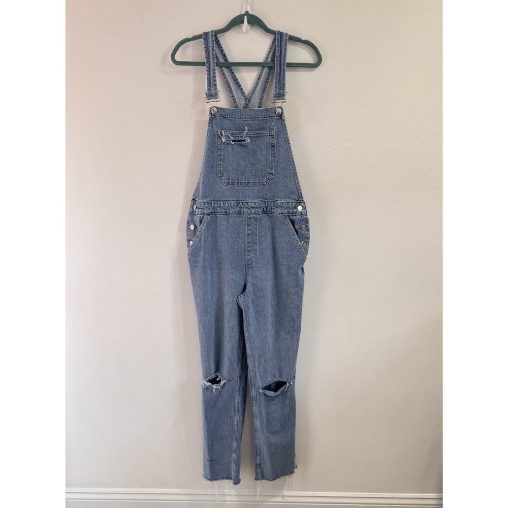 Asos Jean Overalls 8 / M Light Wash Denim Distressed Straight Cotton Boho